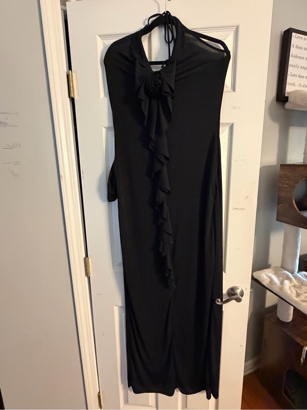 Fashion Nova Black Halter Ruffle Maxi Dress